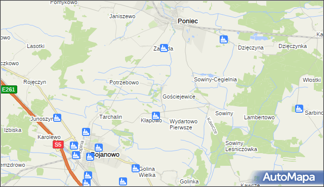 mapa Gościejewice, Gościejewice na mapie Targeo