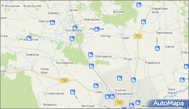mapa Gośniewice gmina Warka, Gośniewice gmina Warka na mapie Targeo