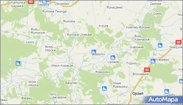 mapa Gostomin gmina Ojrzeń, Gostomin gmina Ojrzeń na mapie Targeo