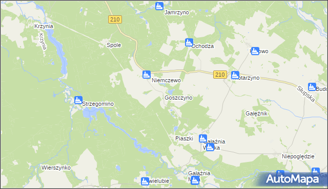 mapa Goszczyno gmina Dębnica Kaszubska, Goszczyno gmina Dębnica Kaszubska na mapie Targeo