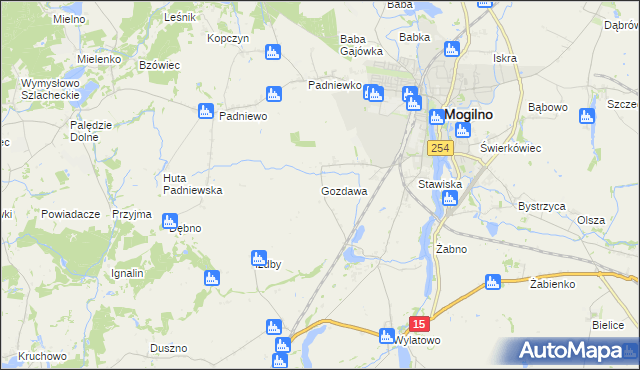 mapa Gozdawa gmina Mogilno, Gozdawa gmina Mogilno na mapie Targeo