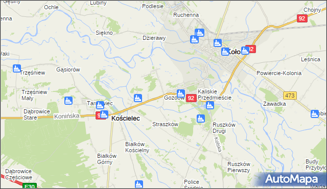 mapa Gozdów gmina Kościelec, Gozdów gmina Kościelec na mapie Targeo