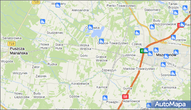 mapa Grabce Wręckie, Grabce Wręckie na mapie Targeo