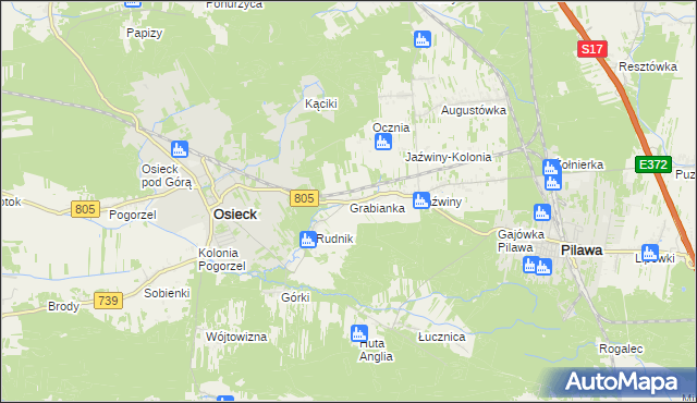mapa Grabianka, Grabianka na mapie Targeo