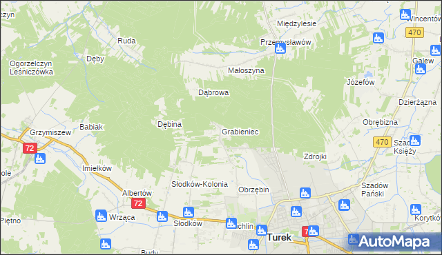 mapa Grabieniec gmina Turek, Grabieniec gmina Turek na mapie Targeo