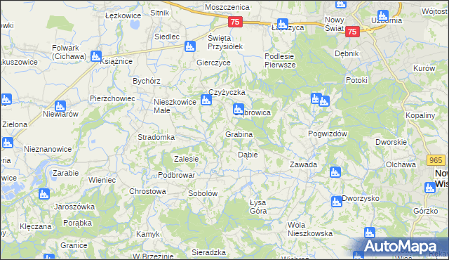 mapa Grabina gmina Bochnia, Grabina gmina Bochnia na mapie Targeo