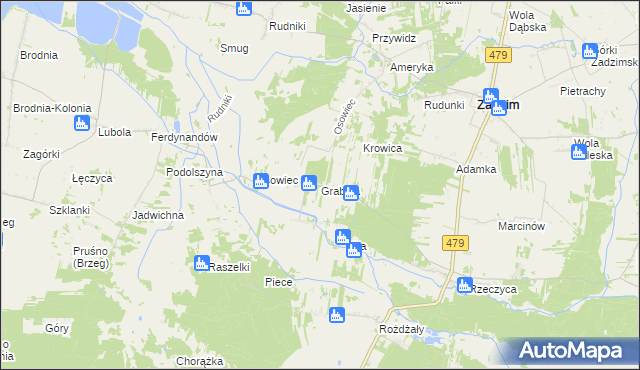 mapa Grabina gmina Zadzim, Grabina gmina Zadzim na mapie Targeo