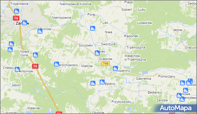 mapa Grabków gmina Końskie, Grabków gmina Końskie na mapie Targeo