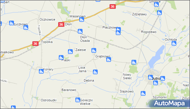 mapa Grąbkowo gmina Jutrosin, Grąbkowo gmina Jutrosin na mapie Targeo