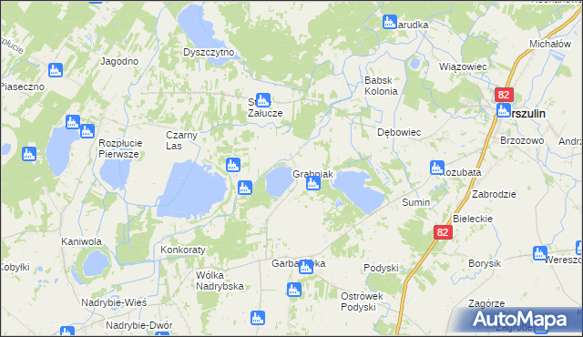 mapa Grabniak gmina Urszulin, Grabniak gmina Urszulin na mapie Targeo
