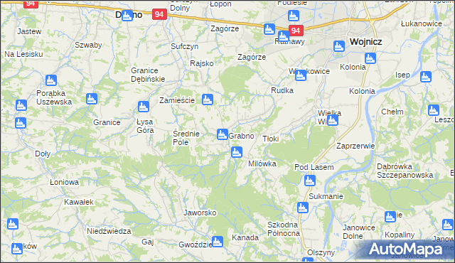 mapa Grabno gmina Wojnicz, Grabno gmina Wojnicz na mapie Targeo