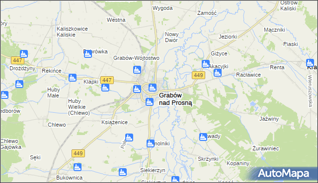 mapa Grabów nad Prosną, Grabów nad Prosną na mapie Targeo