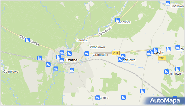 mapa Grabowiec gmina Czarne, Grabowiec gmina Czarne na mapie Targeo