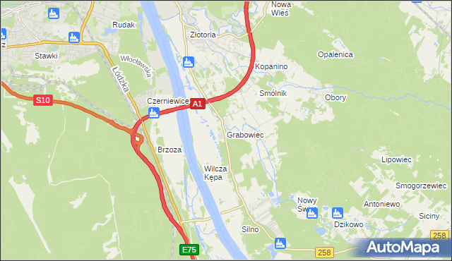 mapa Grabowiec gmina Lubicz, Grabowiec gmina Lubicz na mapie Targeo
