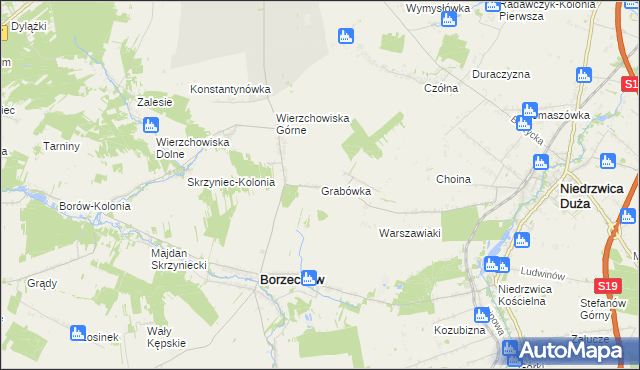 mapa Grabówka gmina Borzechów, Grabówka gmina Borzechów na mapie Targeo