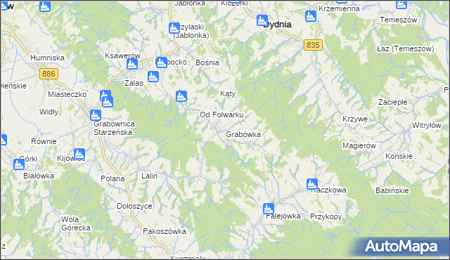 mapa Grabówka gmina Dydnia, Grabówka gmina Dydnia na mapie Targeo