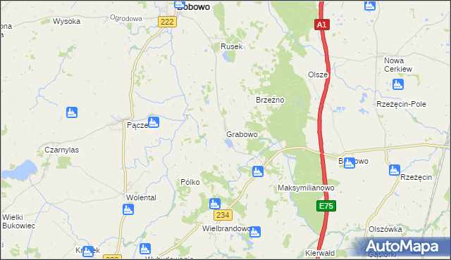 mapa Grabowo gmina Bobowo, Grabowo gmina Bobowo na mapie Targeo