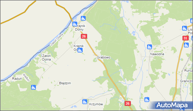 mapa Grabowo gmina Chojna, Grabowo gmina Chojna na mapie Targeo