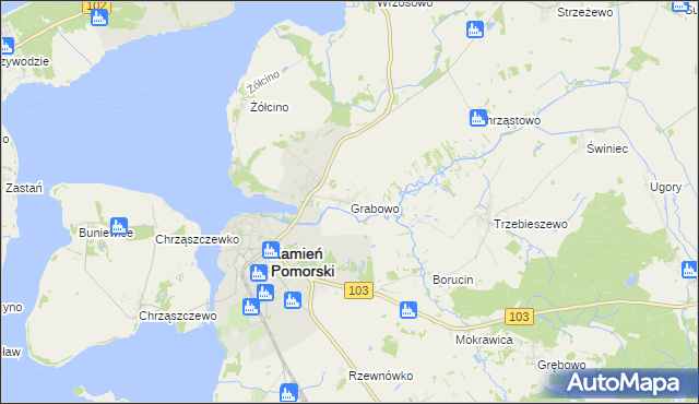 mapa Grabowo gmina Kamień Pomorski, Grabowo gmina Kamień Pomorski na mapie Targeo