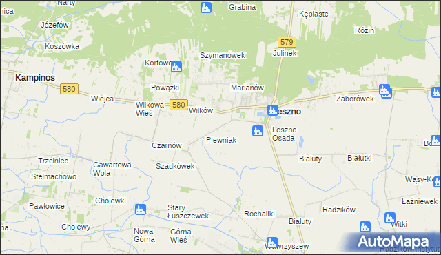 mapa Grądki gmina Leszno, Grądki gmina Leszno na mapie Targeo