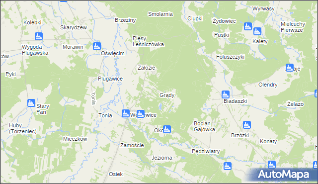 mapa Grądy gmina Galewice, Grądy gmina Galewice na mapie Targeo