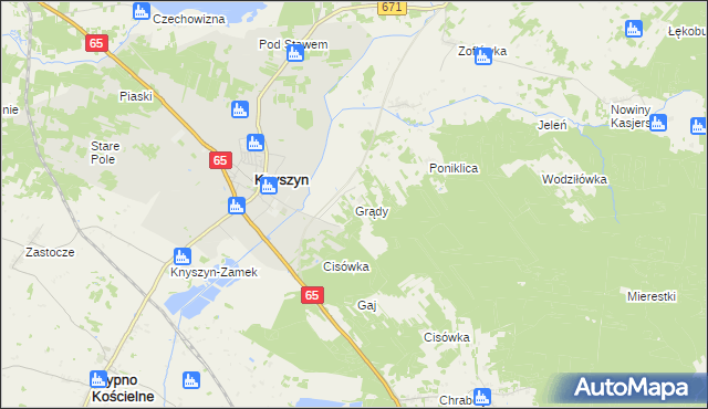 mapa Grądy gmina Knyszyn, Grądy gmina Knyszyn na mapie Targeo