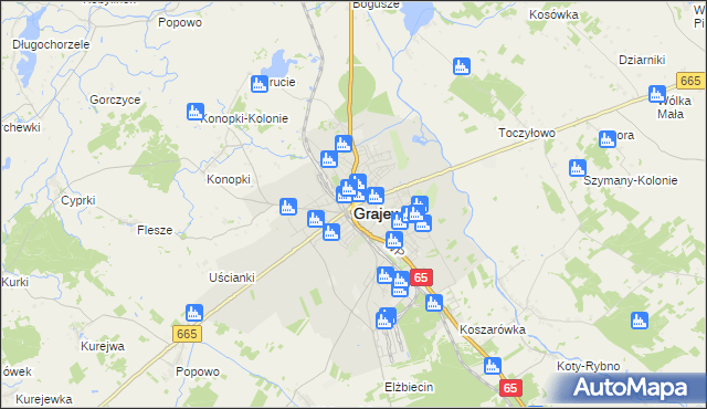 mapa Grajewo, Grajewo na mapie Targeo