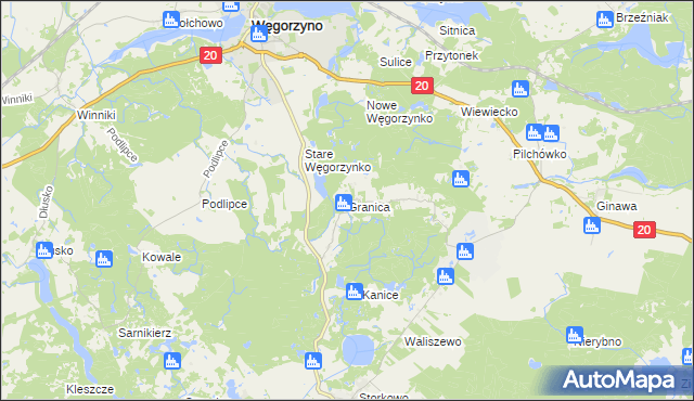 mapa Granica gmina Ińsko, Granica gmina Ińsko na mapie Targeo