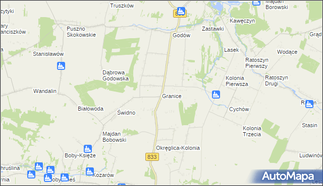 mapa Granice gmina Chodel, Granice gmina Chodel na mapie Targeo