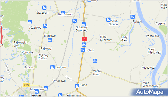 mapa Gręblin, Gręblin na mapie Targeo