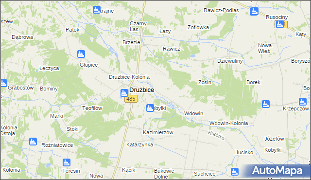 mapa Gręboszów gmina Drużbice, Gręboszów gmina Drużbice na mapie Targeo