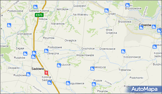 mapa Grocholice gmina Sadowie, Grocholice gmina Sadowie na mapie Targeo