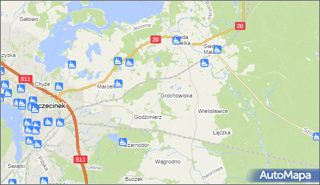 mapa Grochowiska gmina Szczecinek, Grochowiska gmina Szczecinek na mapie Targeo