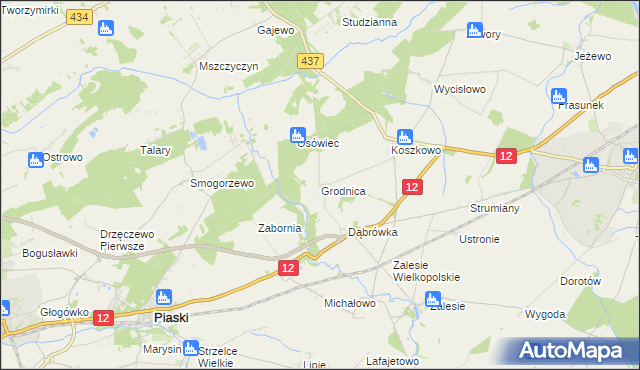 mapa Grodnica gmina Borek Wielkopolski, Grodnica gmina Borek Wielkopolski na mapie Targeo