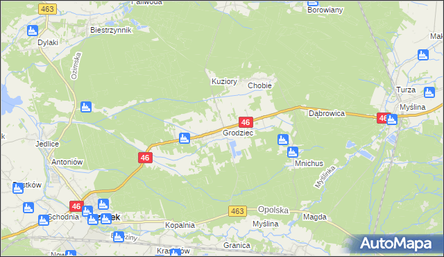 mapa Grodziec gmina Ozimek, Grodziec gmina Ozimek na mapie Targeo