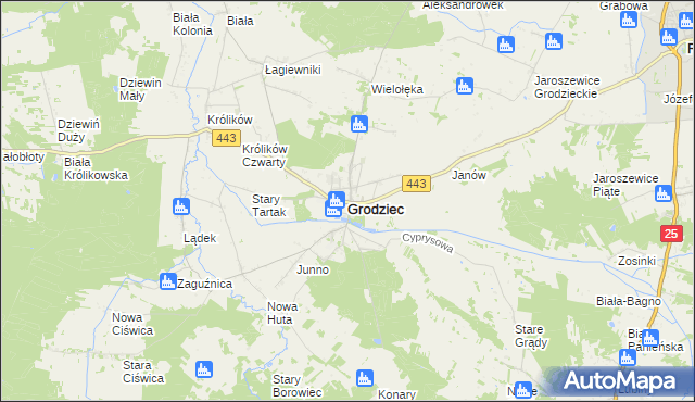 mapa Grodziec powiat koniński, Grodziec powiat koniński na mapie Targeo