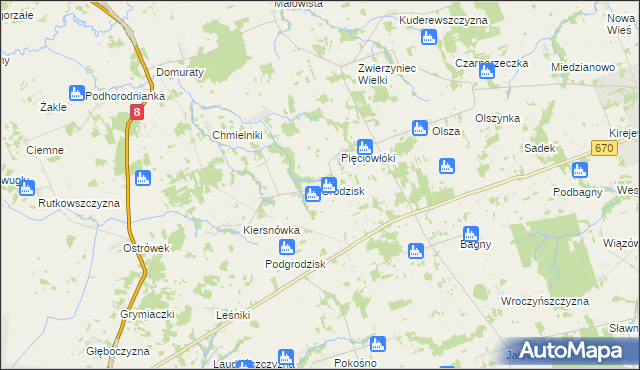 mapa Grodzisk gmina Suchowola, Grodzisk gmina Suchowola na mapie Targeo