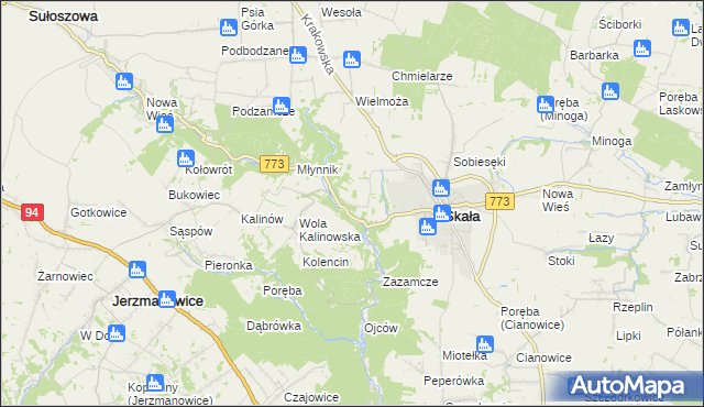 mapa Grodzisko gmina Skała, Grodzisko gmina Skała na mapie Targeo