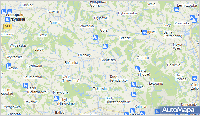 mapa Grodzisko gmina Strzyżów, Grodzisko gmina Strzyżów na mapie Targeo