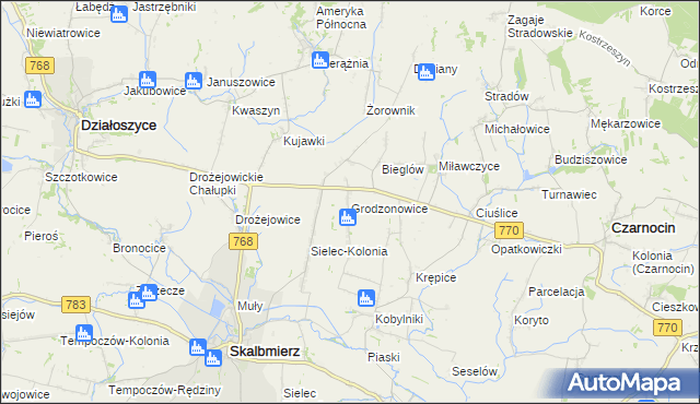 mapa Grodzonowice, Grodzonowice na mapie Targeo