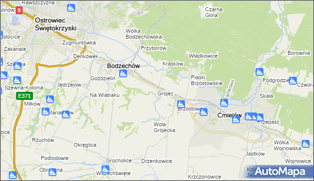 mapa Grójec gmina Ćmielów, Grójec gmina Ćmielów na mapie Targeo