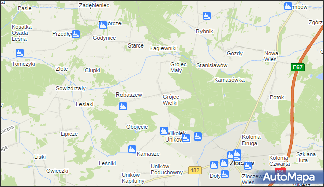 mapa Grójec Wielki gmina Złoczew, Grójec Wielki gmina Złoczew na mapie Targeo