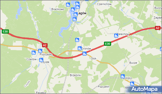 mapa Gronów gmina Łagów, Gronów gmina Łagów na mapie Targeo