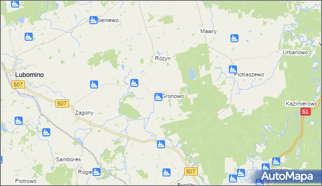 mapa Gronowo gmina Lubomino, Gronowo gmina Lubomino na mapie Targeo