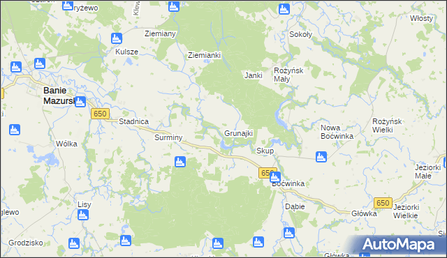 mapa Grunajki, Grunajki na mapie Targeo