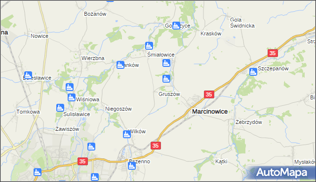 mapa Gruszów gmina Marcinowice, Gruszów gmina Marcinowice na mapie Targeo