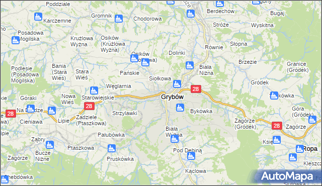 mapa Grybów, Grybów na mapie Targeo