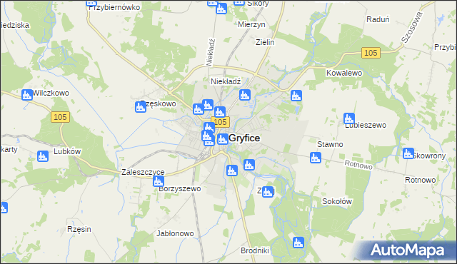 mapa Gryfice, Gryfice na mapie Targeo