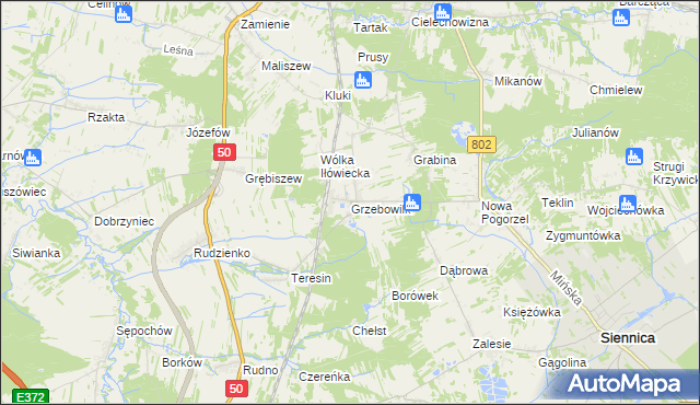 mapa Grzebowilk gmina Siennica, Grzebowilk gmina Siennica na mapie Targeo