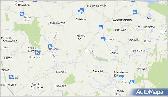 mapa Grzęby, Grzęby na mapie Targeo